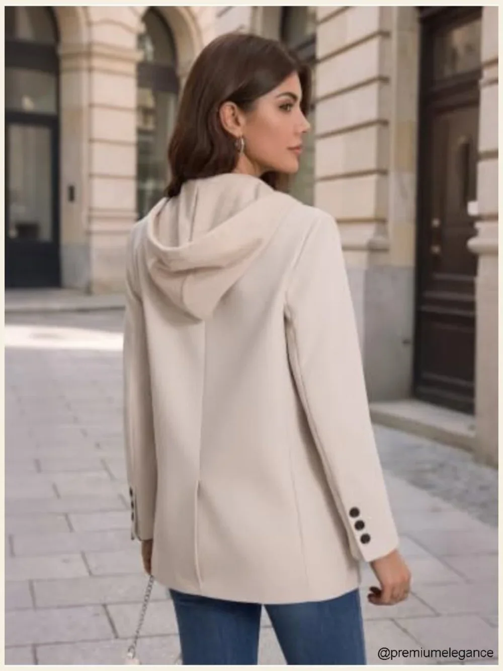 Women's Tweed Hooded Plaid Blazer Jacket Business Casual Longline